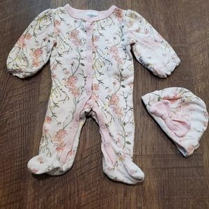 Laura Ashley Baby Girl Cotton Floral Footed Pajamas Hat Ruffle Butt Pastel 0-3M